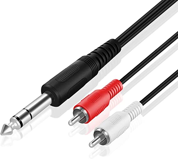 TNP Premium Stereo 1/4 Inch Male to Dual RCA Female Y Cable Adapter Splitter (8 Inch) - Male 6.35mm 1/4" TRS to Stereo 2RCA Female Connector Wire Cord Plug Jack