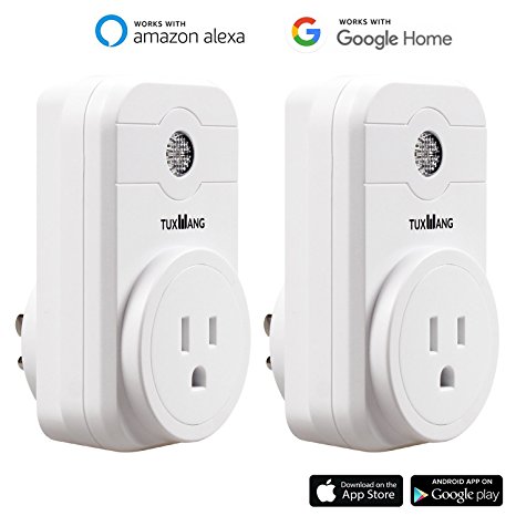 TUXWANG WiFi Smart Plug Socket Wireless Outlet Compatible with Alexa and Google Home, No Hub Required, Remote Control Your Devices from Anywhere, Timing Function (2 Pack)