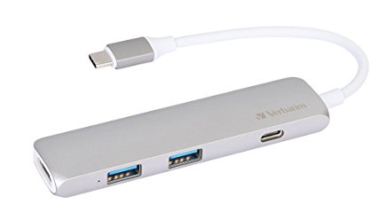 Verbatim Slim Aluminum USB-C Port Hub Adapter with Type-C Charging Port, 4K HDMI Video Output, 2 x USB 3.0, for MacBook Pro 2015/2016, Google Chromebook 2016 (Space Grey)