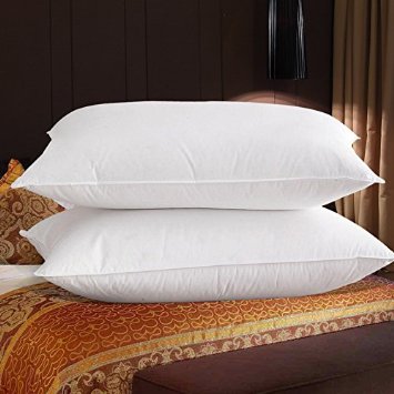 Topsleepy 100% Goose Feather Filling Bed Pillows, 2-pack, Cotton Cover, 300 TC (Queen)