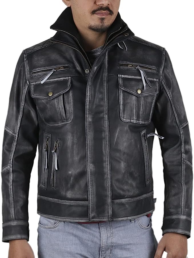 Laverapelle Men's Genuine Cow Ruboff Leather Jacket (Black, Racer Jacket) - 1801011