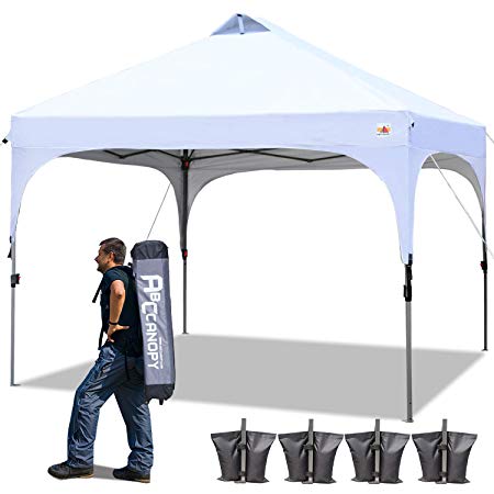 ABCCANOPY 10 x 10 Canopy Tent Pop-Up Compact Instant Shelter Portable Shade Canopy Popup Tents Outdoor with Wheeled Carry Bag Bonus 4 Weight Bags, 4 x Ropes& 4 x Stakes, White