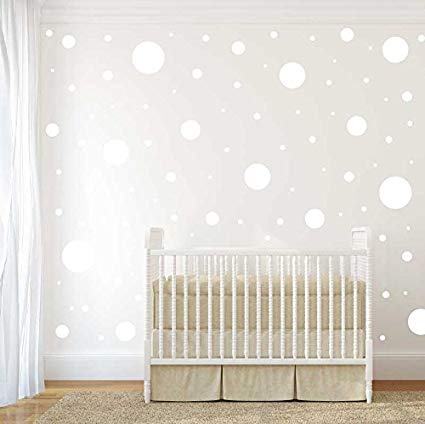 Assorted Size Polka Dot Decals - Repositionable Peel and Stick Circle Wall Decals for Nursery, Kids Room, Mirrors, and Doors (white)