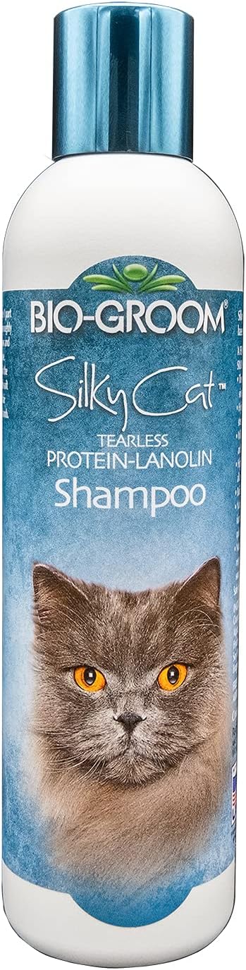 Bio-Groom Protein Lanolin Cat Shampoo – Tear-Free Pet Shampoo, Soy Protein, Cat Bathing Supplies, Residue-Free, Cruelty-Free, Made in USA, Tearless Cat Products – 8 fl oz 1-Pack
