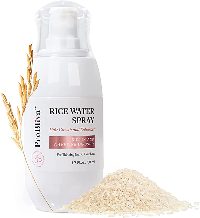 Rice Water Hair Growth Treatment Leave-in Scalp Spray Infused with Biotin Caffeine for Thinning Hair and Hair Loss - with Castor Oil Rosemary Oil, Hair Growth and Enhancer 1.7 Fl. oz