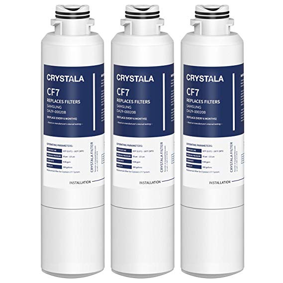 Crystala Filters DA29-00020B Refrigerator Water Filter Replacement for Samsung, CF7 NSF 53&42 Certified Cartridges Compatible with DA29-00020A/B, DA2900020B, HAF-CIN, HAF-CIN/EXP, 46-9101 - 3 Packs