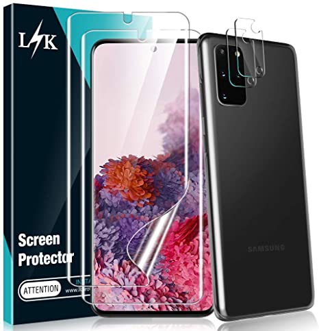 L K[4 Pack] 2 Pack Flexible TPU Film Screen Protector   2 Pack Camera Lens Protector for Samsung Galaxy S20 Plus 5G 6.7 inch, [Self Healing] [Full Coverage] Case Friendly