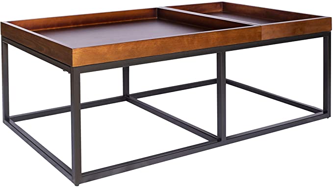 Amazon Brand – Rivet Modern Industrial Coffee Table with Metal Base and Trays, 42.1"W, Walnut Finish