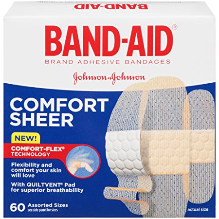 Band-Aid Brand Sheer Strips Adhesive Bandages, Assorted Sizes, 60 Count