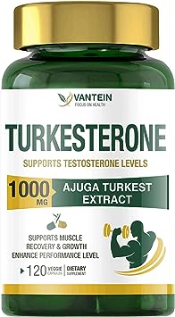 Turkesterone Supplement 1000mg, Muscle Building and Mood Boost, Male Strength Enhancer and Immune Booster - 120 Vegan Capsules