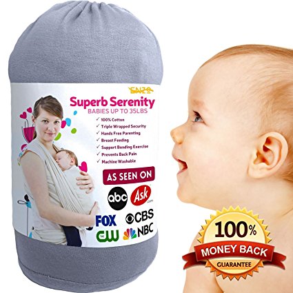 Baby Carrier Wrap For Newborn UpTo 35 Lbs – Natural Cotton For Elastic Breathable Sling. Soft, Safe And Comfortable, the Perfect Baby Shower Gift