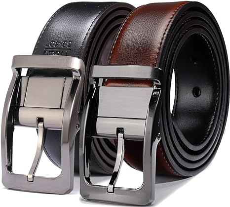 Belts for Men Reversible Leather 1.25” Waist Strap Fashion Dress Buckle Beltox