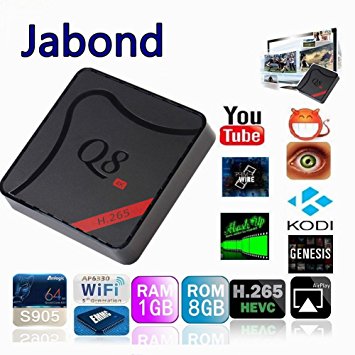 Jabond Q8 Android 5.1 Lollipop Full Loaded Unlocked KODI 16.0 Android Smart TV Box Amlogic S905 Quad Core Mali 450 4K 3D Blu Ray Bluetooth 4.0 Streaming Media Player 1GB/8GB