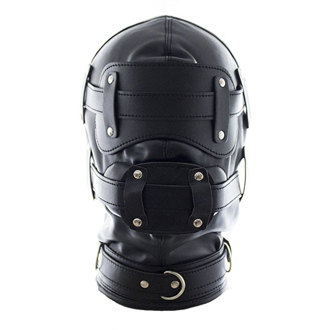 FeiGu Black Leather Bondage Gimp Mask Head Hood T6