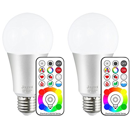 Jayool®10W E27 A60 120 Multi Colour Choices Colour Changing Light Bulb with Timing, Double Memory and Wall Switch Control, RGB Daylight White(6500K) (2 Pack)