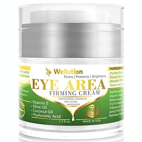 Wellution Eye Cream - Natural Formula with Hyaluronic Acid, Vitamin E & Aloe Vera - Made in USA - Anti Aging Cream for Women - Cleanse, Moisturize, and Protect Your Skin