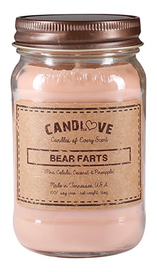 Candlove "Bear Farts" Scented 16oz Mason Jar Candle 100% Soy Made In The USA