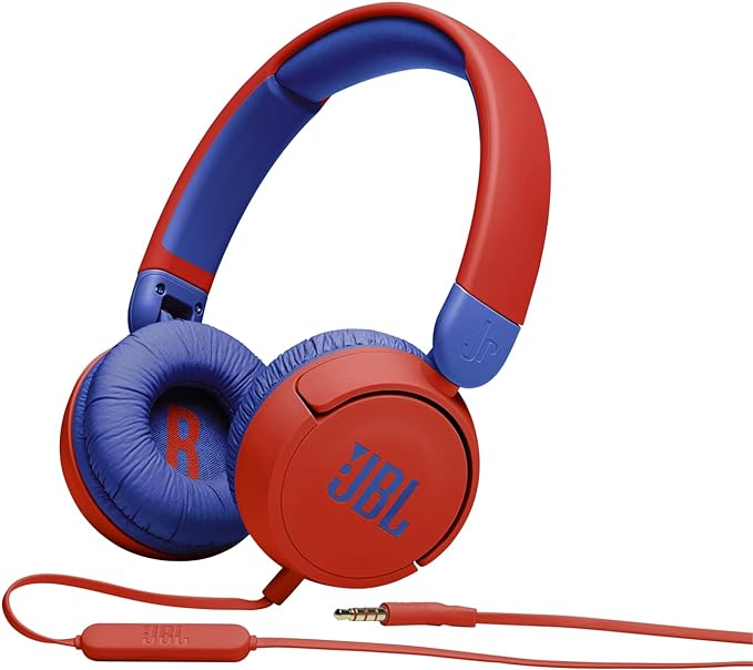 JBL Jr 310 - Children's over-ear headphones with aux cable and built-in microphone, in red