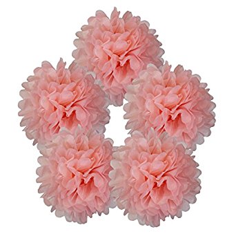Just Artifacts 5pcs 8" Carnation Pink Tissue Paper Pom Pom Flower Ball