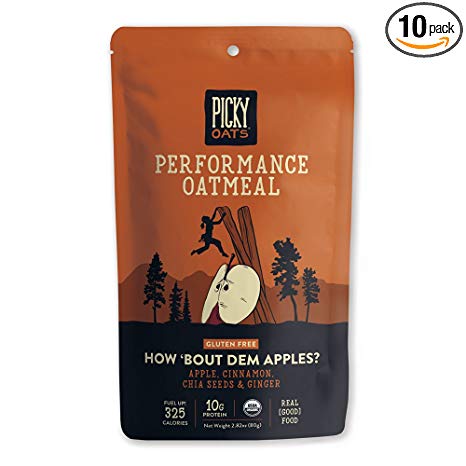 Picky Oats Organic Performance Oatmeal, How 'Bout Dem Apples, 2.8 oz (Pack of 10) By Picky Bars