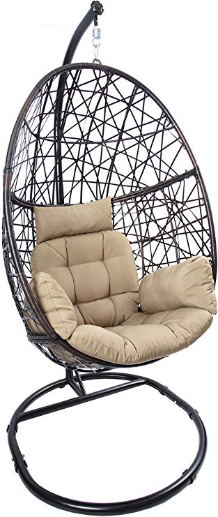 Luckyberry Hanging Swing Egg Chair Outdoor Indoor Wicker Tear Drop Hanging Chair with Stand