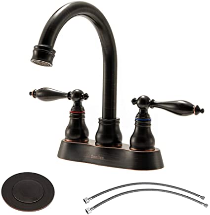 Comllen Antique Oil Rubbed Bronze Double Handle Lavatory Faucet Basin Vanity Bathroom Faucet,Bathroom Sink Faucet with Pop Up Drain and Hot And Cold Water Hose