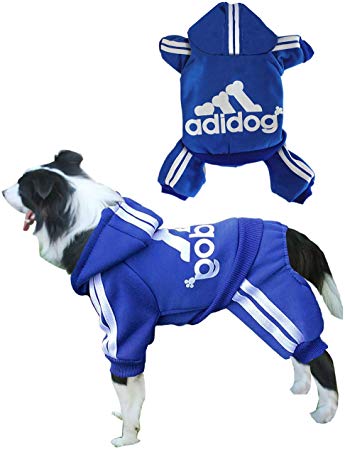 Adidog Dog Hoodies,Rdc Pet Clothes,Fleece Basic Hoodie Warm Sweater,4 Legs Cotton Jacket Sweat Shirt Coat for Small Dog Medium Dog Cat (7XL, Blue)