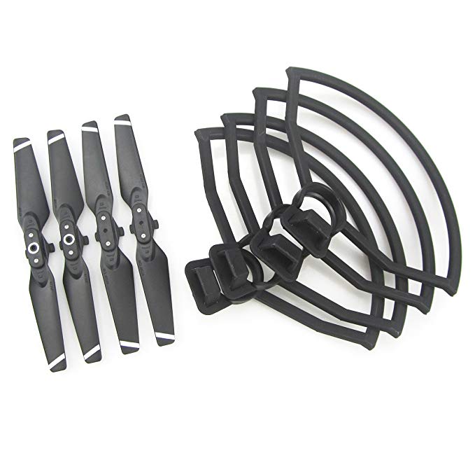 Rantow 4 Pieces Quick Release Protective Propeller Guard   4 Pieces Foldable CW CCW Propellers for DJI Spark Drone (White Stripe Propeller   Propeller Guard)