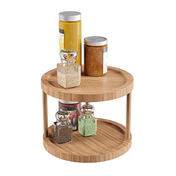 Lavish Home Classic Cuisine Lazy Susan – All-Natural Bamboo Round Two Tier Turntable Kitchen, Pantry and Vanity Organizer and Display with 10 Inch Diameter