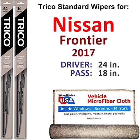 Wiper Blades for 2017 Nissan Frontier Driver & Passenger Trico Steel Wipers Set of 2 Bundled with Bonus MicroFiber Interior Car Cloth