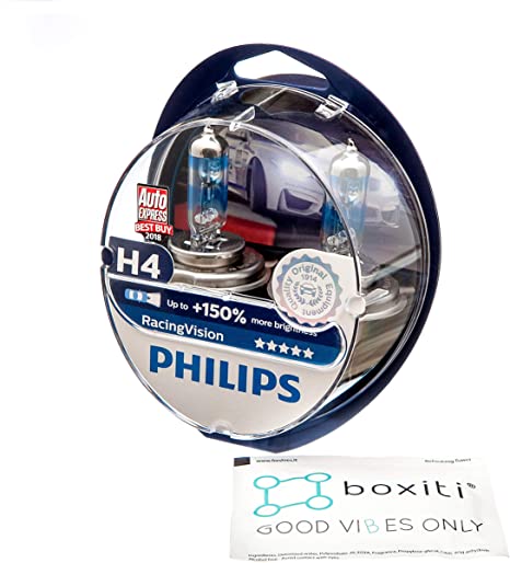 RacingVision H4 Headlight Bulbs (Twin) 12342RVS2 Halogen Bulbs Upgrade by Philips