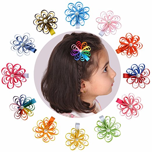Tiny Flower Animal Grosgrain Ribbon Hair Bows For Baby Girls Toddler Kids LCLHB