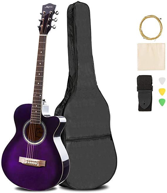 ARTALL 39 Inch Handmade Solid Wood Acoustic Cutaway Guitar Beginner Kit with Gig Bag, Strings, Picks, Strap, Glossy Green