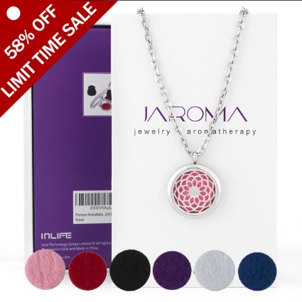 JAROMA Premium Sunflower Pattern Aromatherapy Essential Oil Diffuser Necklace Locket Pendant Hypo-allergenic 316L Surgical Grade Stainless Steel Jewelry with 24 Chain and 6 Washable Pads