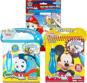 Water Painting Books Set for Toddlers Kids Ages 3-5 ~ 3 Pack No Mess Paint with Water Books with Water Surprise Brushes Thomas the Train, Mickey Mouse, Paw Patrol