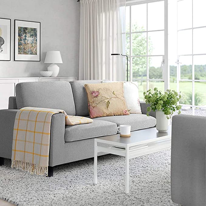 LEMBERI 54'' Small Loveseat Sofa Couch for Living Room, Small Modern Couch with Linen Fabric, Love Seats 2-seat Sofa Couch Space Saving for Small Space,Upstairs loft,Small Apartment,Dorm (Light Grey)