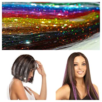 47” Holographic Hair Tinsel 1000 Strands 10 Colors Professional Sparkle Heat-Resistant Silk Extensions, Easy to Apply, Hair Accessories for Girls, Party Hair, Gifts for Girls (1000 Strands)