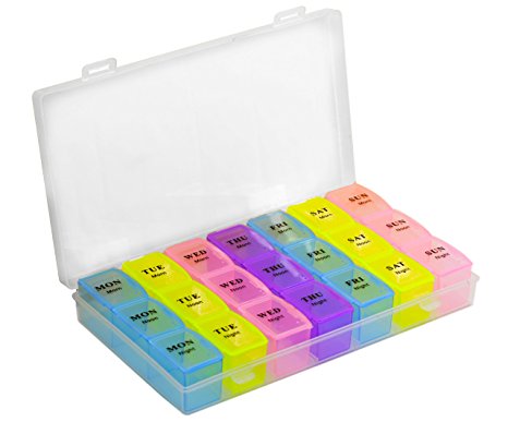 Pill Organizer Box with Snap Lids| 7-day AM/PM | Detachable Compartments for Big Pills, Vitamin. (pill box 6018)
