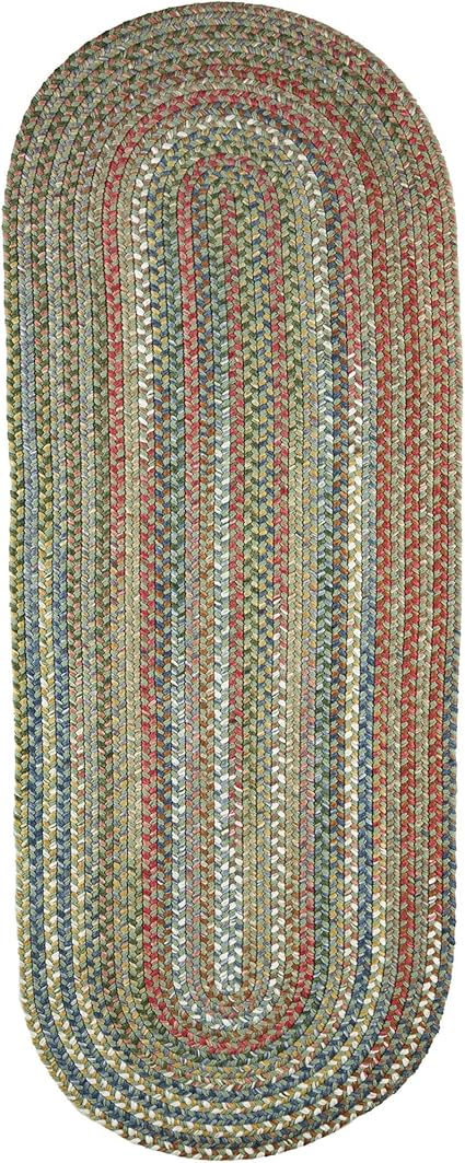 Super Area Rugs Gemstone Made in USA Braided Rug Colorful Kitchen Living Room Carpet, Peridot 2' X 4' Runner