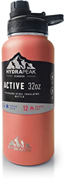 Hydrapeak 32oz Stainless Steel Water Bottle with Leak Proof Chug Lid. Vacuum Insulated Triple Walled Sports Flask