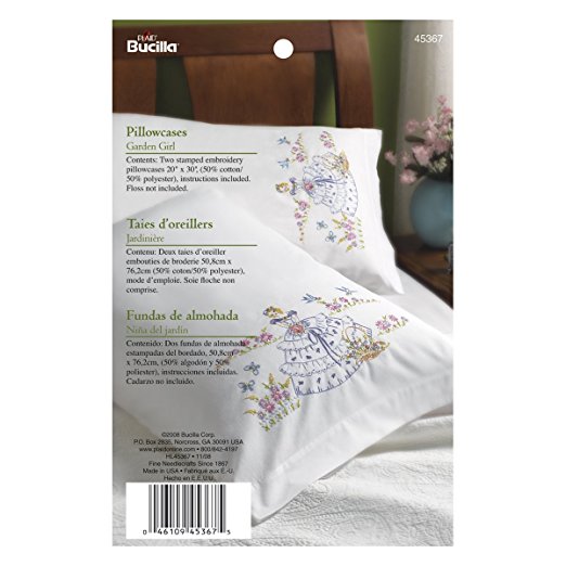 Bucilla Stamped Embroidery Pillow Case Pair, 20 by 30-Inch, 45367 Garden Girl