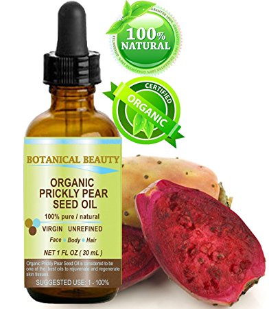 PRICKLY PEAR CACTUS SEED OIL ORGANIC. 100% Pure / Natural / Undiluted / Virgin / Unrefined Cold Pressed Carrier oil. 1 Fl.oz.- 30 ml. For Skin, Hair, Lip and Nail Care. "One of the richest in magnesium, amino acids, vitamins C, E, K and B, beta carotene, iron, calcium, potassium, Omega 3, 6 and 9 Essential Fatty Acids and many other nutrients. This oil is a very potent antioxidant." by Botanical Beauty