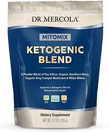 Dr. Mercola MITOMIX Ketogenic Blend PAU d’Arco and Organic King Trumpet Mushroom, 30 Servings (3.7 oz.) 1 Bag, Non GMO, Soy Free, Gluten Free