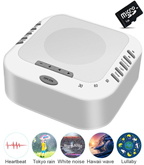 White Noise Machine, Portable Sleep Therapy Sound Machine with 5 Natural Sound Options, Shut-Off Timer & Nighttime Light, Idea for Tinnitus Sufferers, Light-sleepers & Infants, etc. by HanPro (Grey)