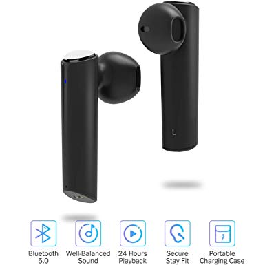 Wireless Earbuds, Bluetooth 5.0 Wireless Headphones, True Stereo Wireless Earbuds with 24 Hrs Playback, Comfy Wear & Built-in Dual Mic, Hi-Fi Sound Wireless Bluetooth Headset W/Portable Charging Case