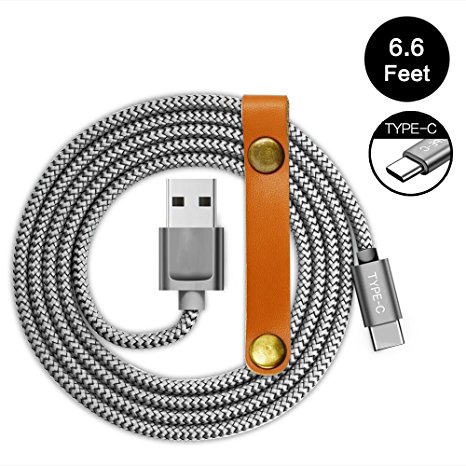 JS 6.6ft USB Type C Cable Hi-speed Nylon Braided 56kΩ USB-C to USB-A Cable with Cable Tie for the Apple New Macbook ChromeBook Pixel Nexus 5X Nexus 6P Galaxy note 7 LG G5 HTC 10 and More(Grey)