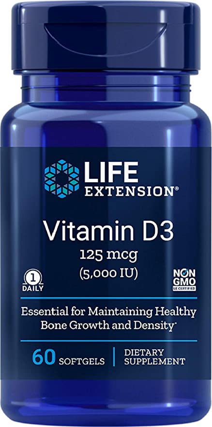 Life Extension Vitamin D3, 5000 IU, 60 Softgels, 60ct (Package May Vary)