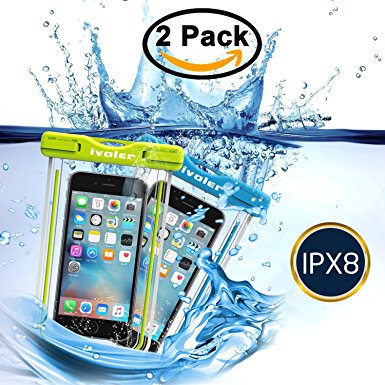 Waterproof Bag, [2 Pack] iVoler Clear Universal Snowproof Dirtproof Dry Bag Pouch for iPhone 7 / 7 Plus, 6 / 6s Plus, SE 5S 5C, Samsung Galaxy S6/S6 Edge, Cell Phone up to 6 inches (Blue   Bright Green)