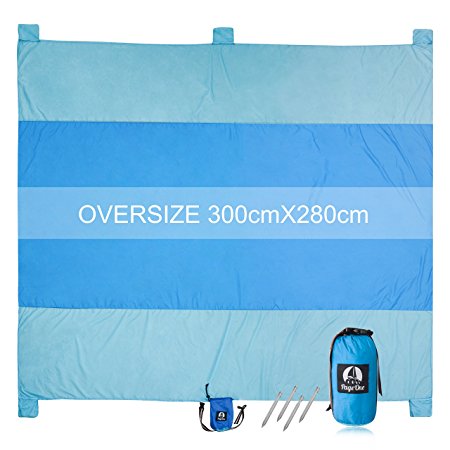 Sand Free Beach Blanket,100% 400T Gird Ripstop Nylon Outdoor Waterproof Picnic Blanket,Oversized 10'X 9' For 7 Adults,Compact,Quick Drying,Lightweight And Durable Design,Includes 4 Metal Pegs