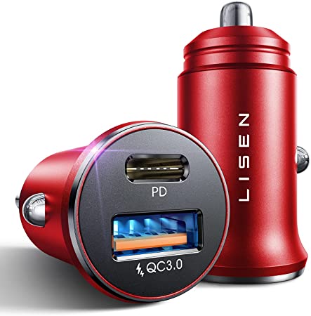 2-Pack USB C Car Charger Fast Charging[PD30W&QC18W, Red], Type C Car Cigarette Lighter USB Charger, LISEN USBC Car Charger Adapter Compatible with iPhone 14 Pro Max Plus 13 12, iPad, Samsung, Pixel